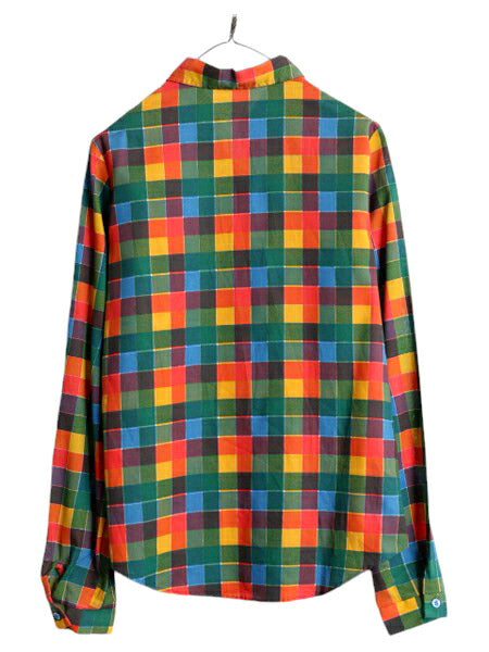デッドストック 70s JC Penney チェック 長袖 シャツ レディース L 程 新品 70年代 ヴィンテージ JCペニー レーヨン ブラウス マルチカラー