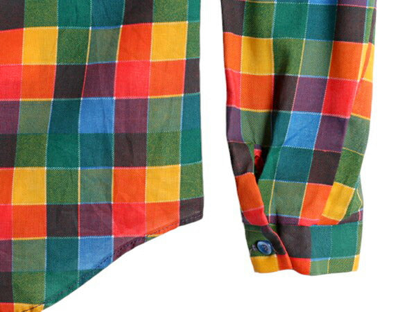 デッドストック 70s JC Penney チェック 長袖 シャツ レディース L 程 新品 70年代 ヴィンテージ JCペニー レーヨン ブラウス マルチカラー