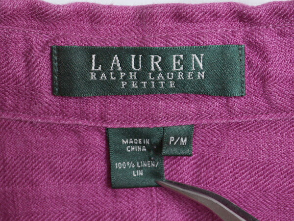 00s LAUREN ラルフローレン 100% リネン 7分袖 シャツ レディース M / 古着 オールド ポロ 高級 長袖シャツ ブラウス ワンポイント 麻 薄手