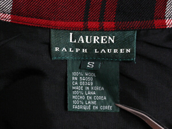 90s LAUREN ラルフローレン ウール シャツ ジャケット レディース S オールド チェック フルジップ ポケット付き 薄手 ボックス ブルゾン