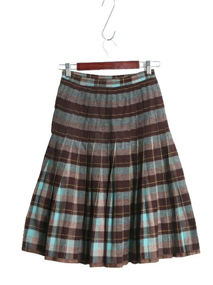 1点物 50s 60s チェック プリーツ スカート レディース XS 古着 ヴィンテージ ウール ミニスカート フレア ひざ丈 ミディ丈 総柄 トラッド