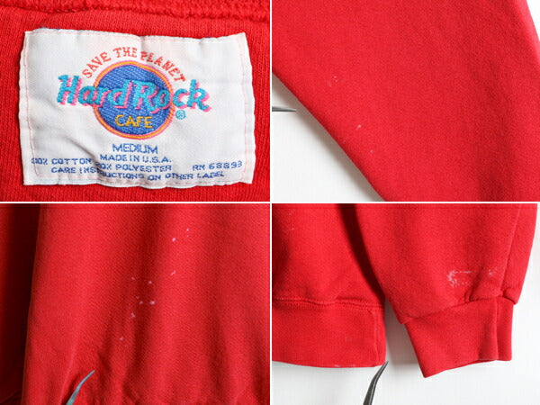 90s USA製 ハードロックカフェ スウェット メンズ レディース M 古着 90年代 Hard Rock CAFE ロゴ刺繍 企業 赤 ヘビーウェイト トレーナー