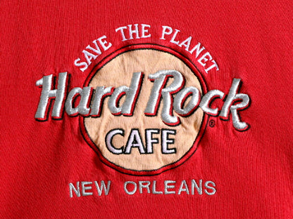 90s USA製 ハードロックカフェ スウェット メンズ レディース M 古着 90年代 Hard Rock CAFE ロゴ刺繍 企業 赤 ヘビーウェイト トレーナー