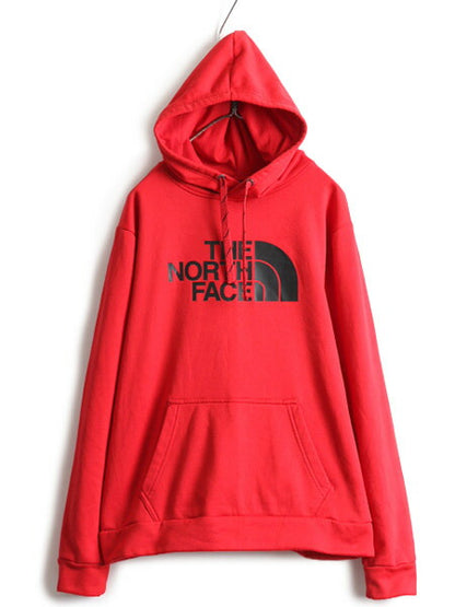 ノースフェイス プリント フード パーカー メンズ M 古着 The North Face アウトドア ジャージ 素材 裏 フリース ストレッチ プルオーバー