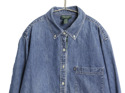 90s ラルフローレン ジーンズ ボタンダウン 長袖 デニム シャツ レディース XXXL オールド ポロ ワーク 長袖シャツ コットン 大きいサイズ