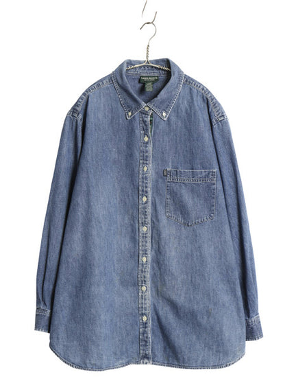 90s ラルフローレン ジーンズ ボタンダウン 長袖 デニム シャツ レディース XXXL オールド ポロ ワーク 長袖シャツ コットン 大きいサイズ