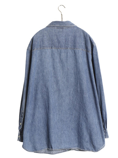 90s ラルフローレン ジーンズ ボタンダウン 長袖 デニム シャツ レディース XXXL オールド ポロ ワーク 長袖シャツ コットン 大きいサイズ