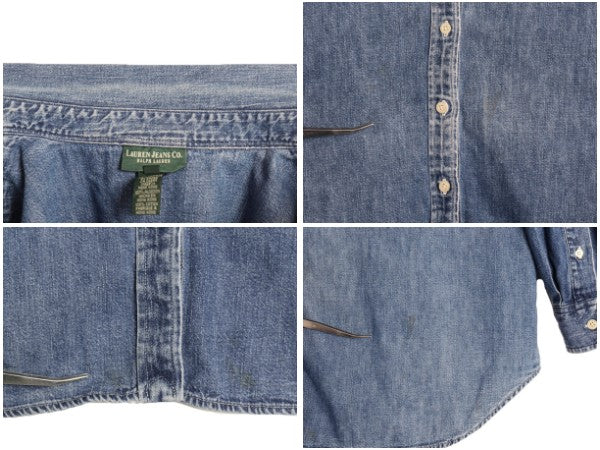 90s ラルフローレン ジーンズ ボタンダウン 長袖 デニム シャツ レディース XXXL オールド ポロ ワーク 長袖シャツ コットン 大きいサイズ
