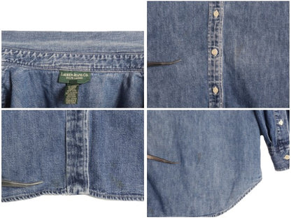 90s ラルフローレン ジーンズ ボタンダウン 長袖 デニム シャツ レディース XXXL オールド ポロ ワーク 長袖シャツ コットン 大きいサイズ