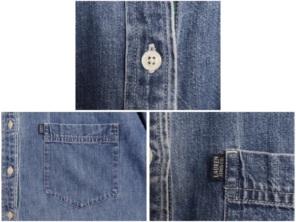 90s ラルフローレン ジーンズ ボタンダウン 長袖 デニム シャツ レディース XXXL オールド ポロ ワーク 長袖シャツ コットン 大きいサイズ