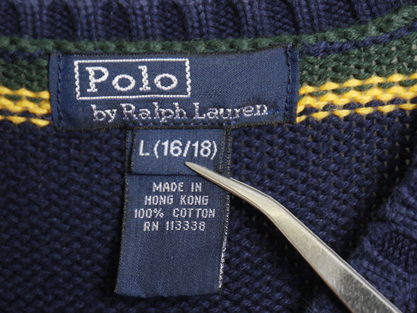 90s ポロ ラルフローレン ボーダー ニット セーター キッズ L レディース S 程/ オールド コットン ワンポイント ポニー 刺繍 マルチカラー