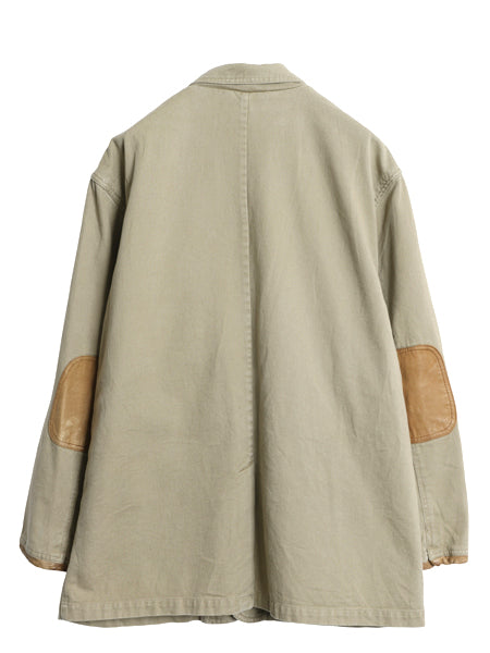 90s オービス コットン ハンティング ジャケット メンズ L オールド アウトドア テーラード ブレザー 本革 レザー エルボーパッチ ベージュ