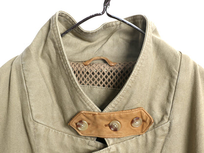 90s オービス コットン ハンティング ジャケット メンズ L オールド アウトドア テーラード ブレザー 本革 レザー エルボーパッチ ベージュ