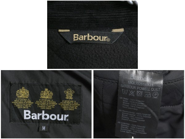 バブアー パウエル キルト ジャケット メンズ M / 中綿 ナイロン キルティング ハーフ コート フリース ライナー ジャンパー 3ワラント 黒