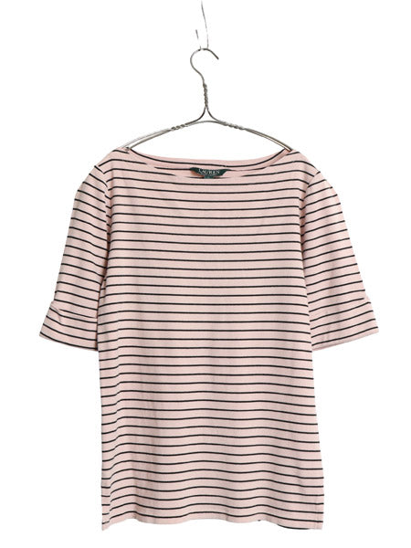 ローレン ラルフローレン ボートネック ボーダー 5分袖 Tシャツ レディース L ポロ ストレッチ コットン カットソー ワンポイント ボックス