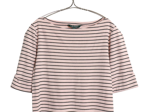 ローレン ラルフローレン ボートネック ボーダー 5分袖 Tシャツ レディース L ポロ ストレッチ コットン カットソー ワンポイント ボックス
