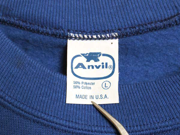 デッドストック 80s USA製 アンビル 無地 スウェット メンズ レディース L ヴィンテージ トレーナー 裏起毛 ブランク トップス シンプル 青