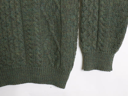 90s アイルランド製 aran crafts フィッシャーマン ウール ニット セーター メンズ レディース L オールド アラン ケーブル ローゲージ 緑