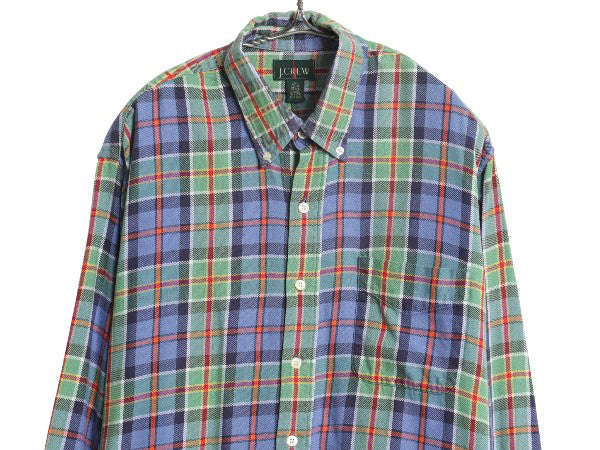 90s ジェイクルー 長袖 ボタンダウン フランネル シャツ メンズ M オールド 旧タグ チェック 長袖シャツ コットン ネルシャツ マルチカラー