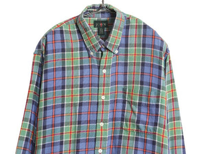 90s ジェイクルー 長袖 ボタンダウン フランネル シャツ メンズ M オールド 旧タグ チェック 長袖シャツ コットン ネルシャツ マルチカラー