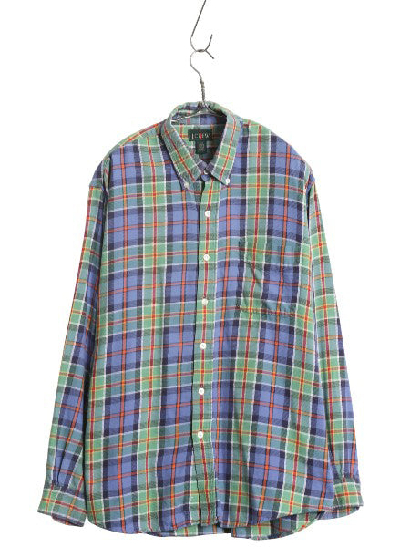 90s ジェイクルー 長袖 ボタンダウン フランネル シャツ メンズ M オールド 旧タグ チェック 長袖シャツ コットン ネルシャツ マルチカラー