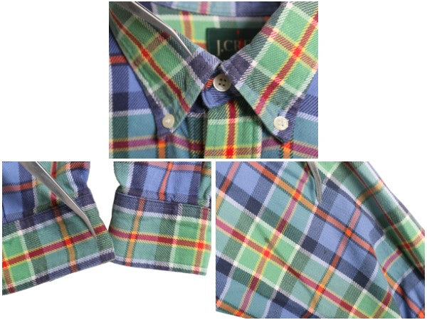 90s ジェイクルー 長袖 ボタンダウン フランネル シャツ メンズ M オールド 旧タグ チェック 長袖シャツ コットン ネルシャツ マルチカラー