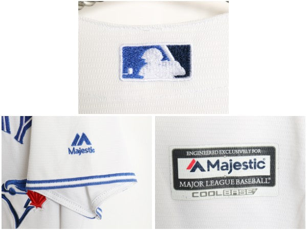 ブルージェイズ ベースボール シャツ メンズ XL MLB オフィシャル マジェスティック 大リーグ ユニフォーム ゲームシャツ 大きいサイズ 白