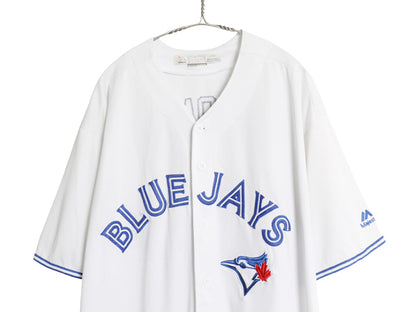 ブルージェイズ ベースボール シャツ メンズ XL MLB オフィシャル マジェスティック 大リーグ ユニフォーム ゲームシャツ 大きいサイズ 白