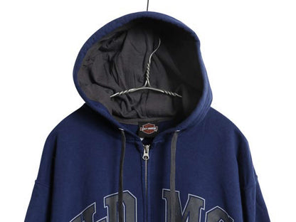 ハーレー ダビッドソン 両面 プリント フルジップ スウェット フード パーカー メンズ L / トレーナー バイク 裏起毛  スカル イラスト 青