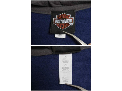 ハーレー ダビッドソン 両面 プリント フルジップ スウェット フード パーカー メンズ L / トレーナー バイク 裏起毛  スカル イラスト 青