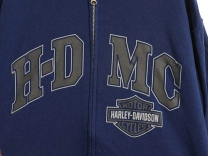 ハーレー ダビッドソン 両面 プリント フルジップ スウェット フード パーカー メンズ L / トレーナー バイク 裏起毛  スカル イラスト 青