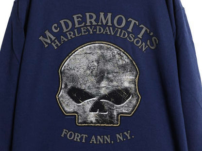 ハーレー ダビッドソン 両面 プリント フルジップ スウェット フード パーカー メンズ L / トレーナー バイク 裏起毛  スカル イラスト 青