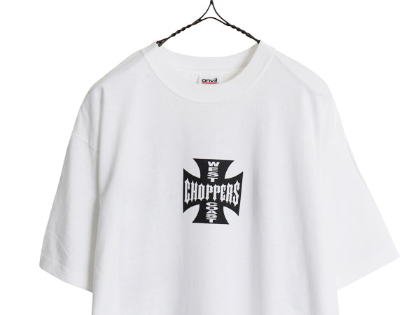 デッドストック 90s ★ WEST COAST CHOPPERS アイアンクロス ロゴ プリント Tシャツ メンズ L / オールド 初期 バイク チョッパー anvil 白