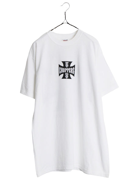 デッドストック 90s ★ WEST COAST CHOPPERS アイアンクロス ロゴ プリント Tシャツ メンズ L / オールド 初期 バイク チョッパー anvil 白
