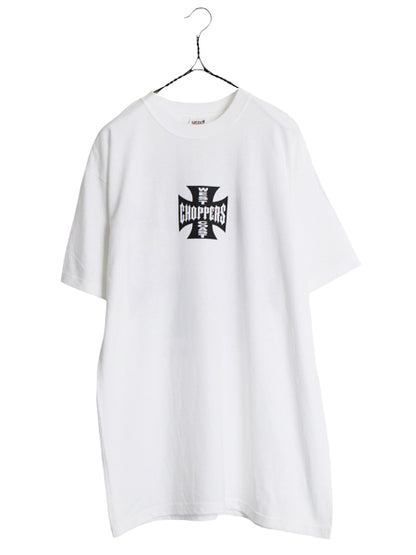 デッドストック 90s ★ WEST COAST CHOPPERS アイアンクロス ロゴ プリント Tシャツ メンズ L / オールド 初期 バイク チョッパー anvil 白
