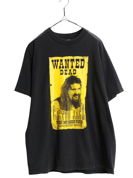 90s ★ WWF オフィシャル カクタス ジャック プリント Tシャツ メンズ XL / 古着 オールド プロレス 当時物 ミック フォーリー イラスト 黒