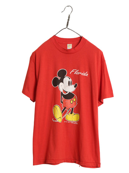 80s USA製 ミッキー プリント Tシャツ メンズ レディース L 小さめ M 程 ヴィンテージ ディズニー オフィシャル キャラクター イラスト 赤