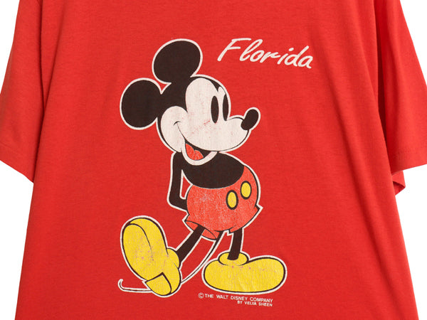 80s USA製 ミッキー プリント Tシャツ メンズ レディース L 小さめ M 程 ヴィンテージ ディズニー オフィシャル キャラクター イラスト 赤