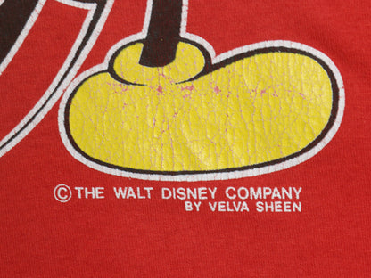 80s USA製 ミッキー プリント Tシャツ メンズ レディース L 小さめ M 程 ヴィンテージ ディズニー オフィシャル キャラクター イラスト 赤