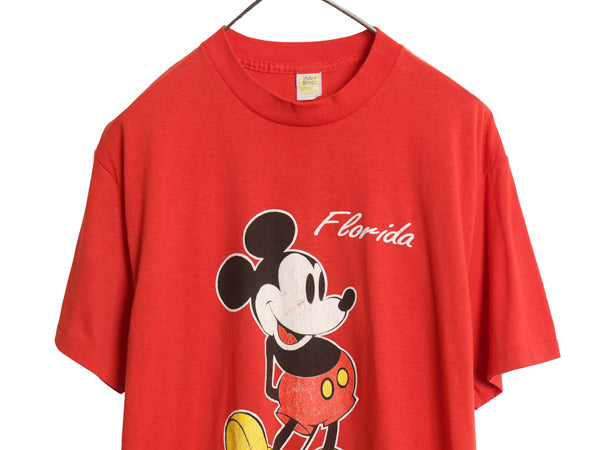 80s USA製 ミッキー プリント Tシャツ メンズ レディース L 小さめ M 程 ヴィンテージ ディズニー オフィシャル キャラクター イラスト 赤