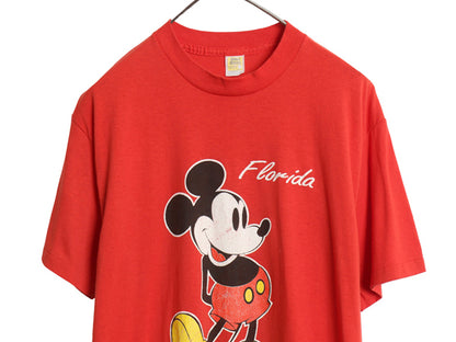 80s USA製 ミッキー プリント Tシャツ メンズ レディース L 小さめ M 程 ヴィンテージ ディズニー オフィシャル キャラクター イラスト 赤
