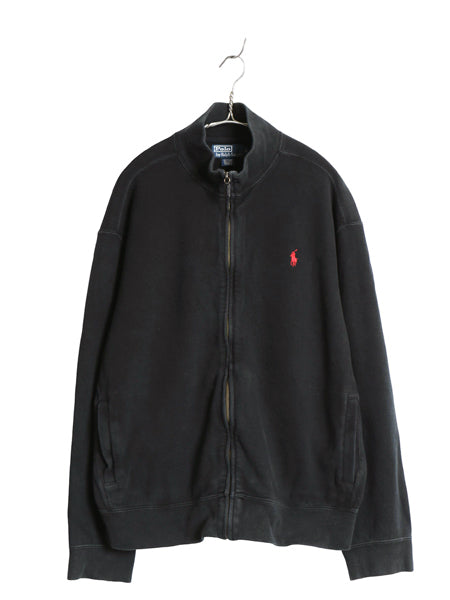 00s ポロ ラルフローレン フルジップ ジャケット メンズ L オールド ハイネック コットン ニット スウェット セーター リブ編み ポニー 黒