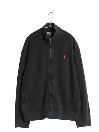 00s ポロ ラルフローレン フルジップ ジャケット メンズ L オールド ハイネック コットン ニット スウェット セーター リブ編み ポニー 黒