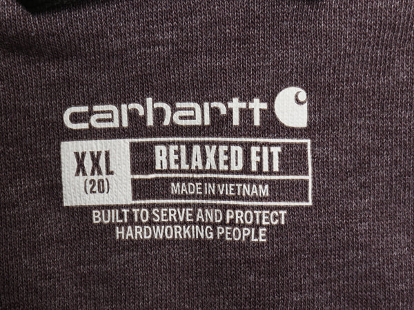 US企画 カーハート 前V スウェット レディース XXL メンズ XL 程 古着 袖 プリント ワーク トレーナー ミドルウェイト 裏起毛 大きいサイズ