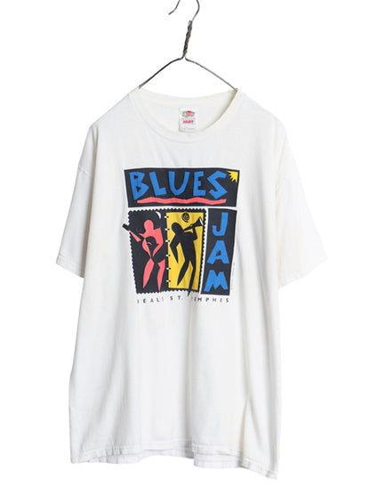 00s 音楽 アート イラスト プリント 半袖 Tシャツ メンズ XL 古着 オールド ブルース グラフィック ヘビーウェイト コットン 大きいサイズ