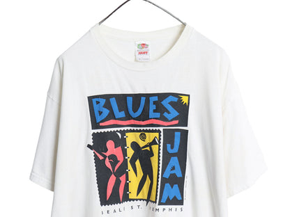 00s 音楽 アート イラスト プリント 半袖 Tシャツ メンズ XL 古着 オールド ブルース グラフィック ヘビーウェイト コットン 大きいサイズ
