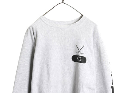 90s USA製 ★ チャンピオン リバースウィーブ カレッジ プリント スウェット メンズ XL オールド トレーナー 袖プリント 裏起毛 霜降り 灰