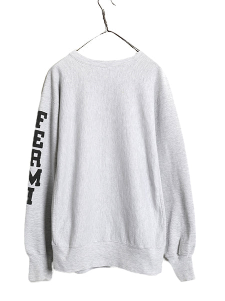 90s USA製 ★ チャンピオン リバースウィーブ カレッジ プリント スウェット メンズ XL オールド トレーナー 袖プリント 裏起毛 霜降り 灰