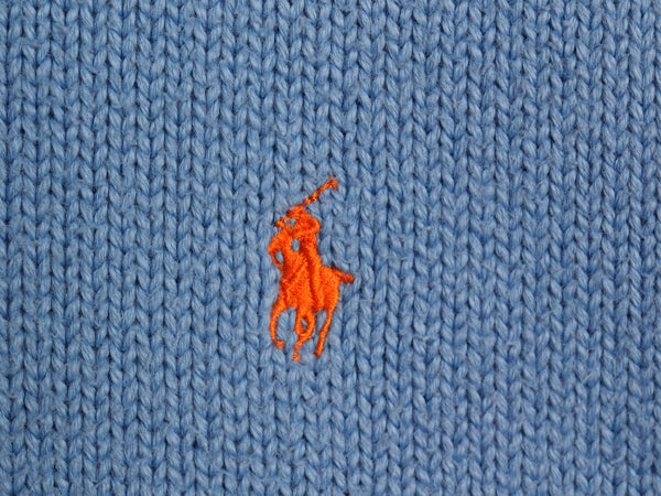 ポロ ラルフローレン コットン ニット セーター メンズ M 程 / 古着 クルーネック ミドルゲージ ワンポイント ポニー 刺繍 リブ編み ブルー