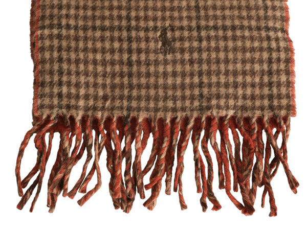 90s イタリア製 ポロ ラルフローレン フリンジ付き マフラー メンズ レディース / 古着 オールド リバーシブル 無地 チェック ラム ウール